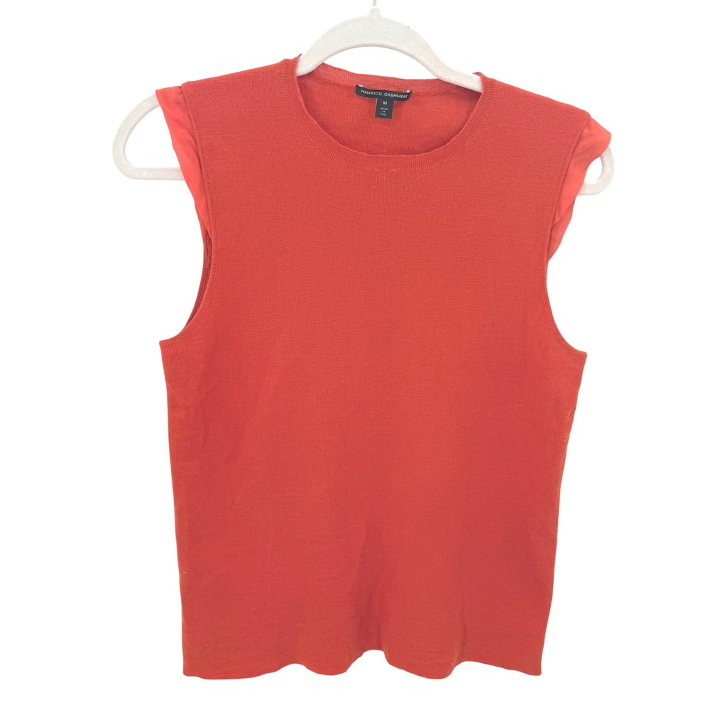 Manrico Cashmere Orange Sleeveless Ruffle Trim Knit Top Made in Italy Womens M